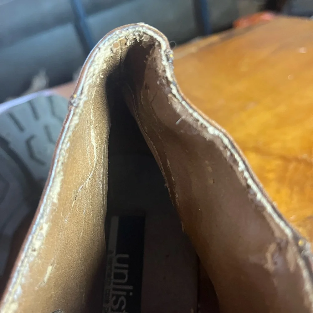 Unlisted by Kenneth Cole Brown Distressed Leather Moc Toe Lug Sole Boots Size 12